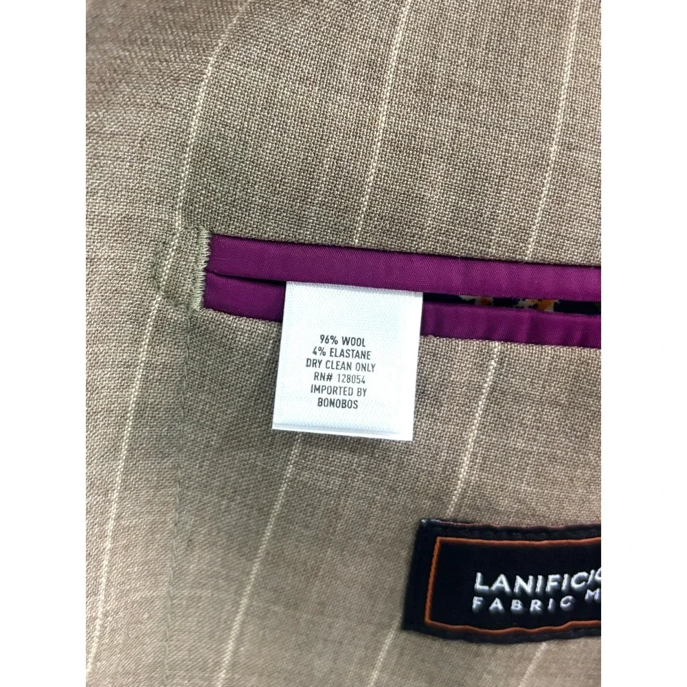 NEW Bonobos 44S Tan Chalk Stripe Jetsetter Unstructured Blazer Jacket Sport Coat